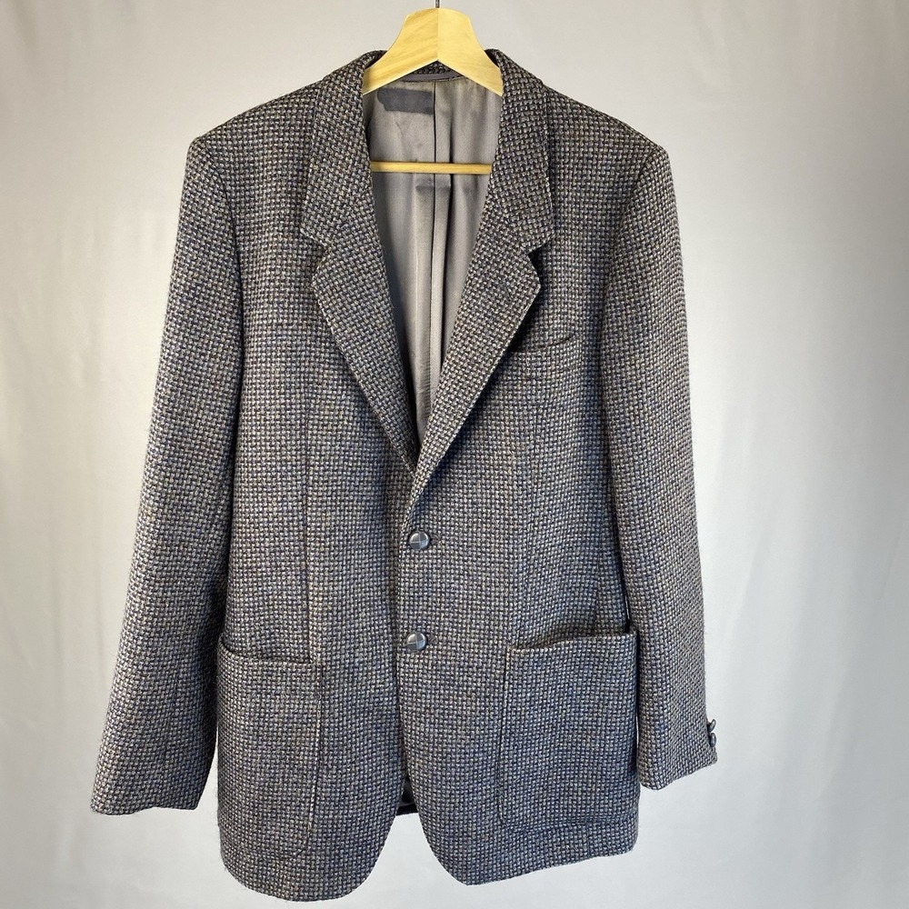 Rupert's Paris London Blazer Men 38R Blue Brown 100% Wool Elbow Patches